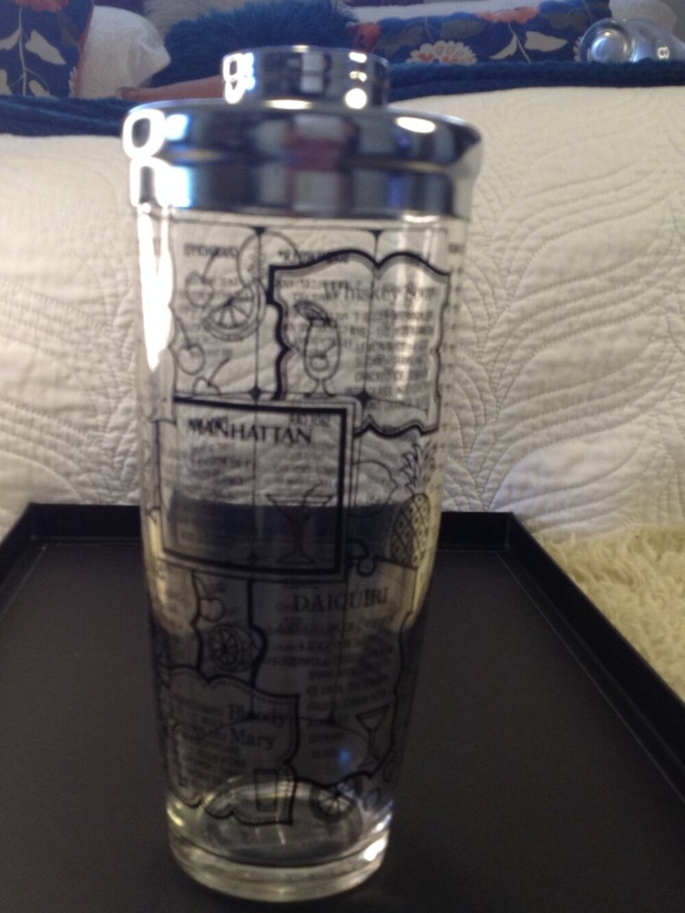 VTG Irvin Ware Cocktail Shaker Chrome Lid iconic Black Print Mid-Century Barware